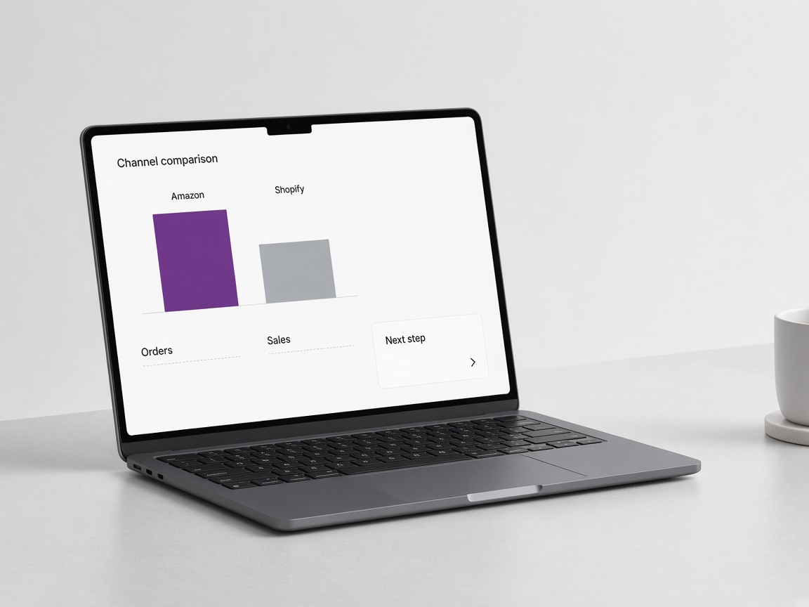 Laptop showing a sample comparison of Amazon and Shopify